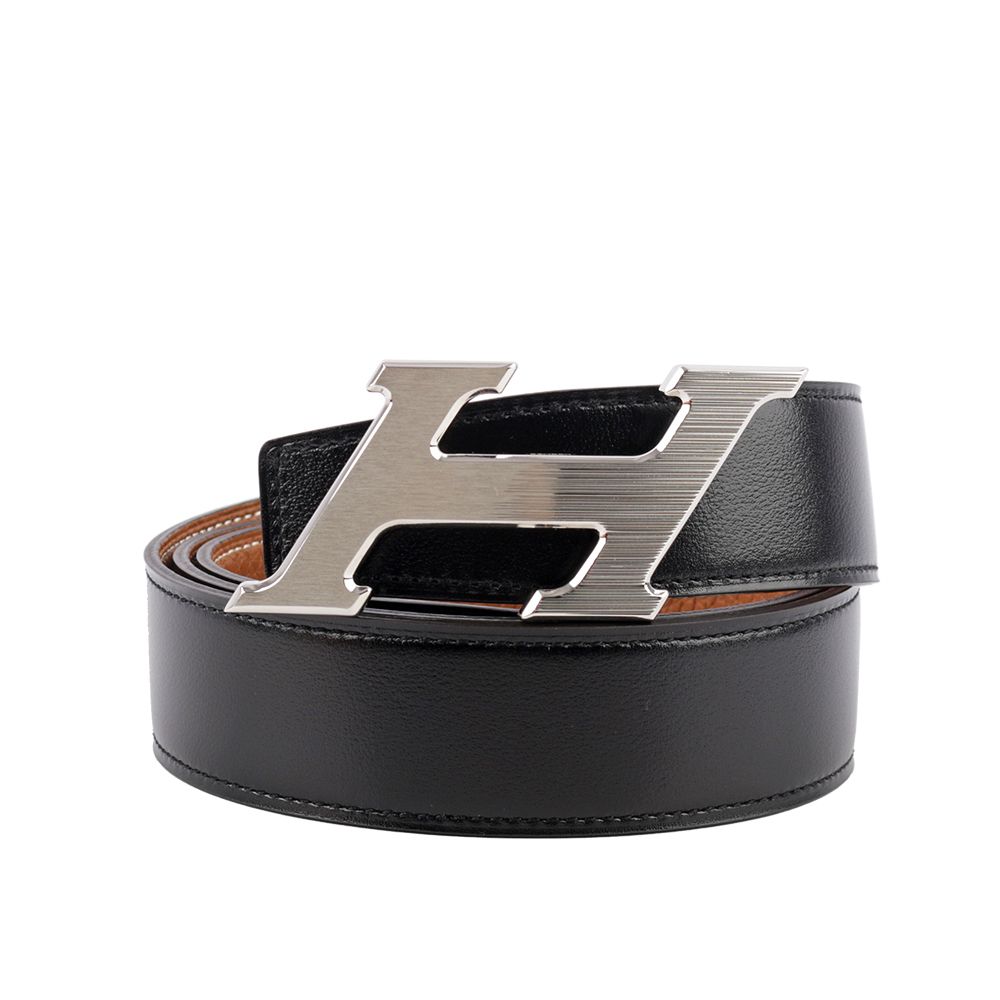 HERMES 愛馬仕  Speed H Logo 搭釦雙色雙面可用皮帶(黑色/金棕)90cm_展示品