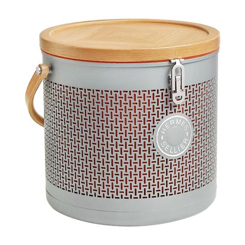 HERMES 愛馬仕 CarrouSelle 橡木拼接毛氈鋁製儲物盒(迷你/鋁)