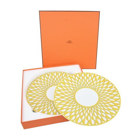 Hermes 愛馬仕 Soleil d'Hermès 網版印刷和手繪裝飾餐盤(2件組)