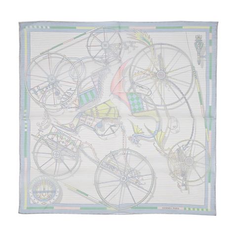 Hermes 愛馬仕 Voitures en Equilibre 45cm手工捲邊薄絲綢方巾(水青/薄荷綠/玫瑰)