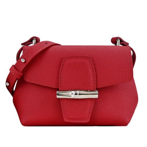 LONGCHAMP ROSEAU系列竹節卵石紋牛皮斜背包(小/紅)