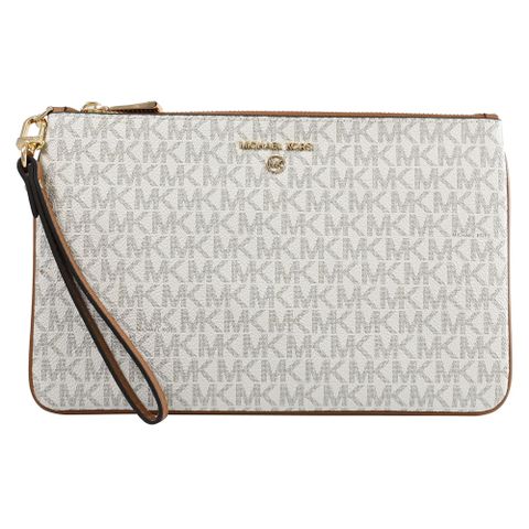 MICHAEL KORS Jet Set Charm 浮雕LOGO印花手拿包.白/咖