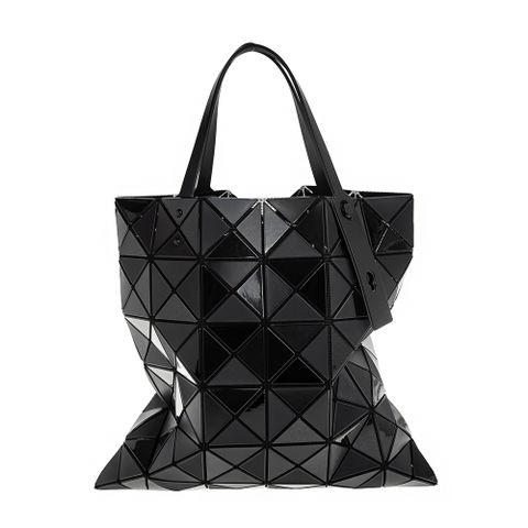 Issey Miyake 三宅一生 BAOBAO 新款QUATRO漆面拼啞光材質三角格6x6手提包 (黑色)