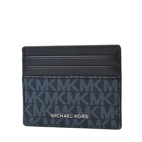 MICHAEL KORS 男款 銀字LOGO防刮皮革名片夾-藍色