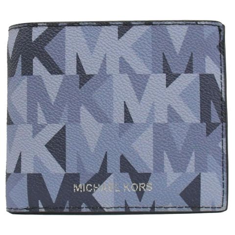 MICHAEL KORS COOPER MK撞色文字印花8卡短夾.藍