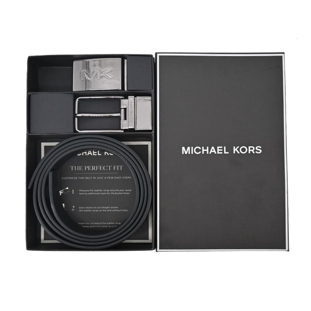 Michael Kors  大LOGO滿版方牌/針扣雙頭雙面用皮帶禮盒組(二色選)