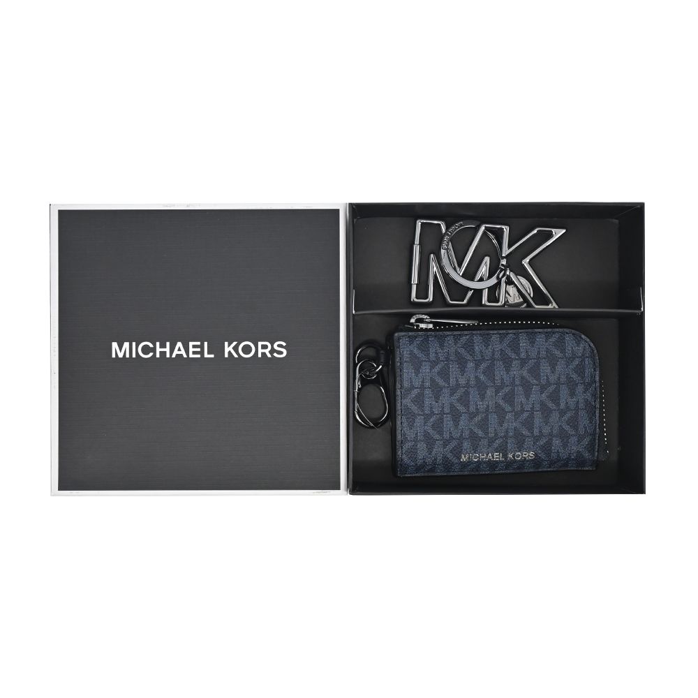 Michael Kors  PVC 滿版卡片/零錢包LOGO鑰匙圈禮盒-藍