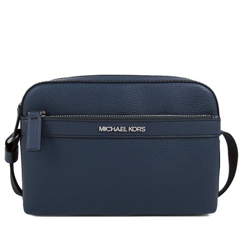 Michael Kors COOPER 銀字Logo海軍藍防刮鵝卵石紋前袋斜背包