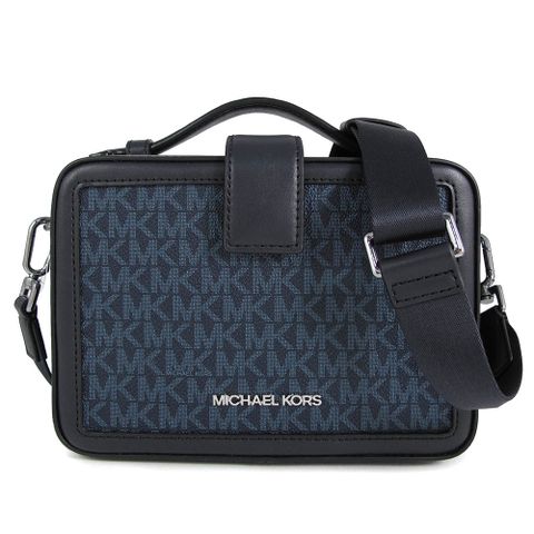 Michael Kors COOPER 銀字LOGO深藍色防刮滿版寬帶兩用包