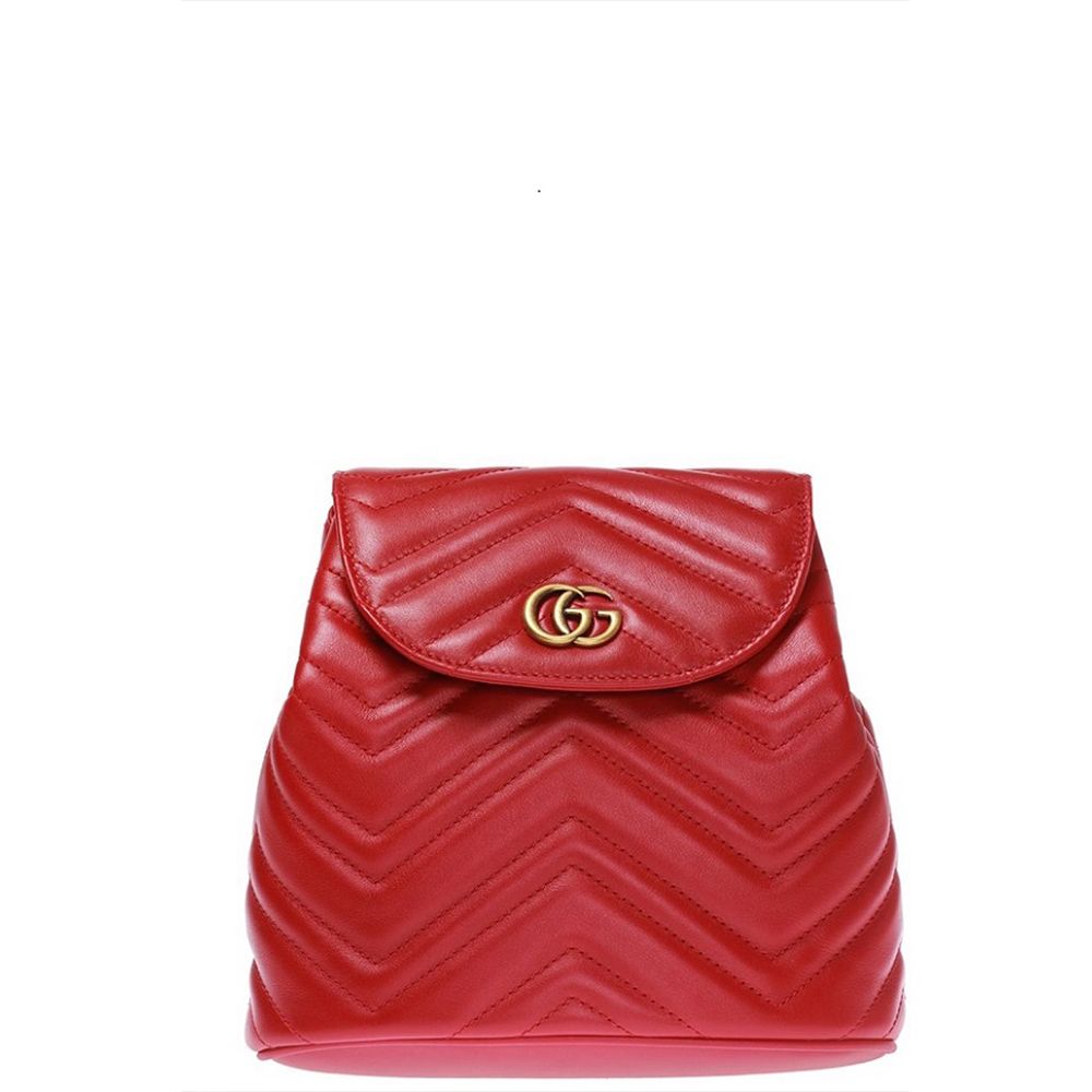 GUCCI 古馳 【  展示品出清】GG Marmont matelasse絎縫紋牛皮金屬雙G LOGO磁釦束口後背包