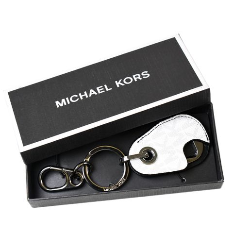 Michael Kors 男款 防刮皮革套開瓶器鑰匙圈禮盒-白色