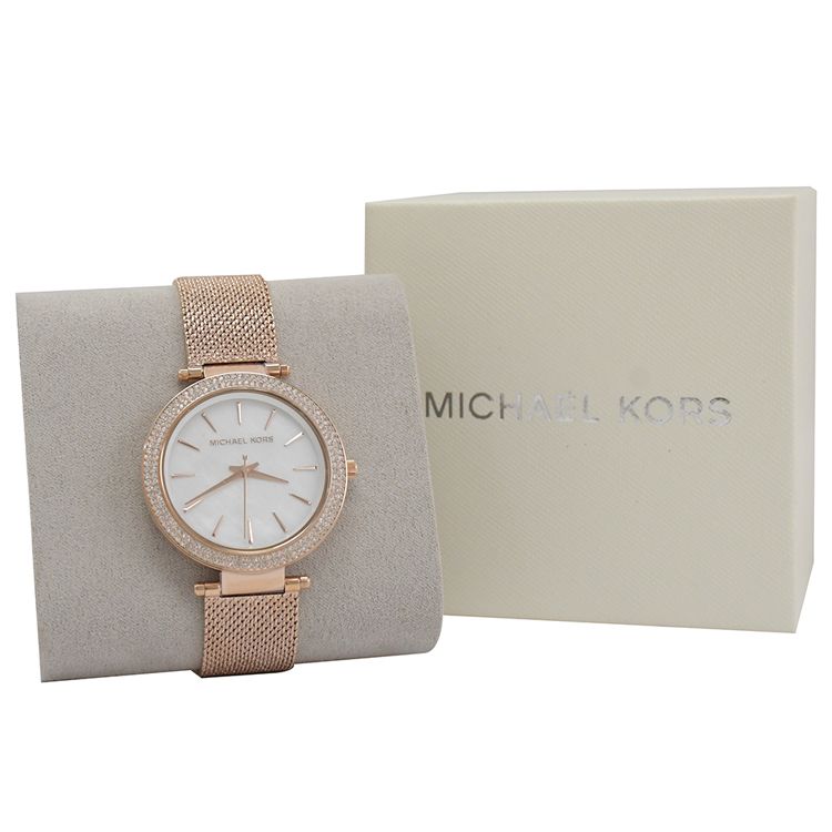 Michael Kors  MK4519 水晶鑽框珍珠貝時尚腕錶.玫瑰金