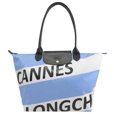 Longchamp Le Pliage Cannes 摺疊肩背包.粉藍 #1899