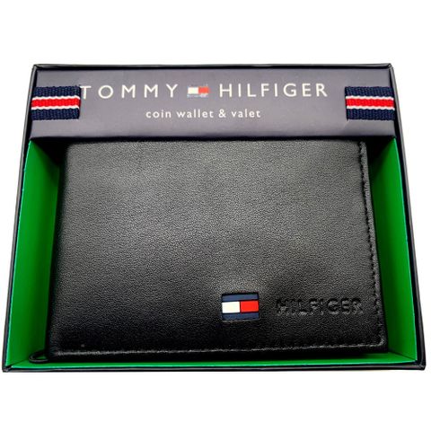 【Tommy Hilfiger】潮流壓印logo皮革附零錢袋男皮夾禮盒裝-霸氣黑