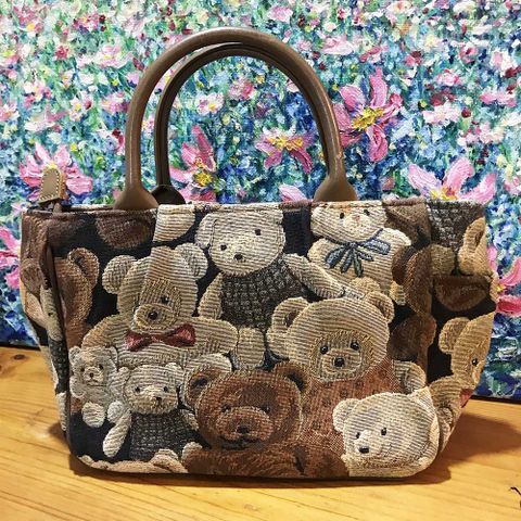 【 TEDDY工坊】 日本製TEDDY泰迪熊精湛時尚泰迪熊緹花布手提包淑女包精品包日本製泰迪熊緹花布淑女包精品包