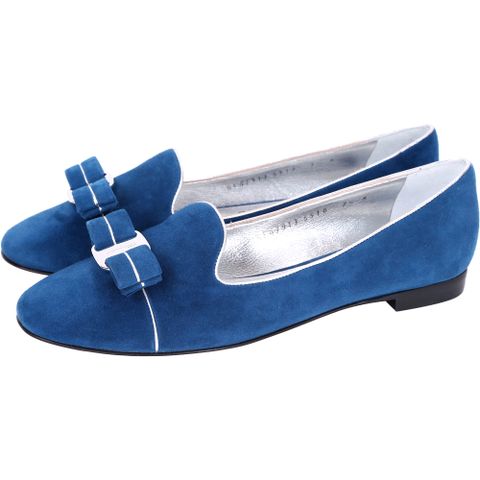 Salvatore Ferragamo SCOTTYPIPI 鑲邊麂皮樂褔鞋(藍)
