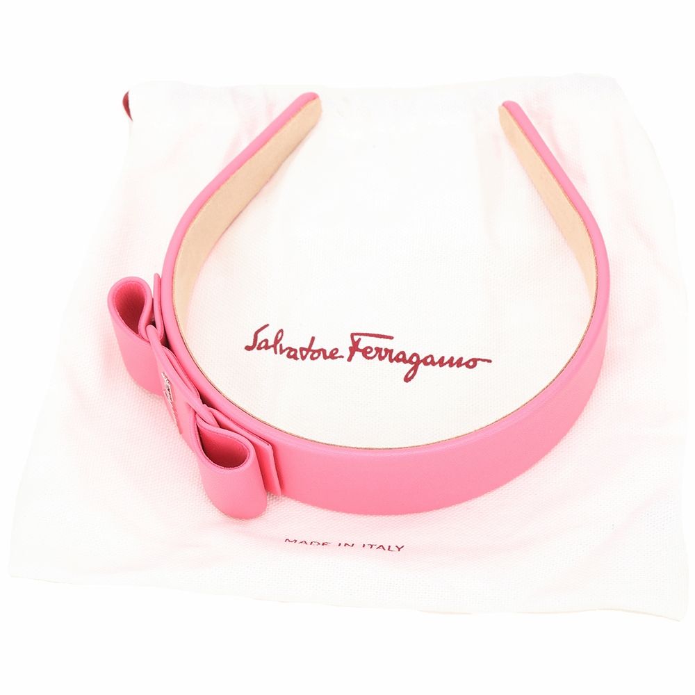 Salvatore Ferragamo  VIVA 牛皮蝴蝶結寬版髮箍/髮圈(芭比粉)