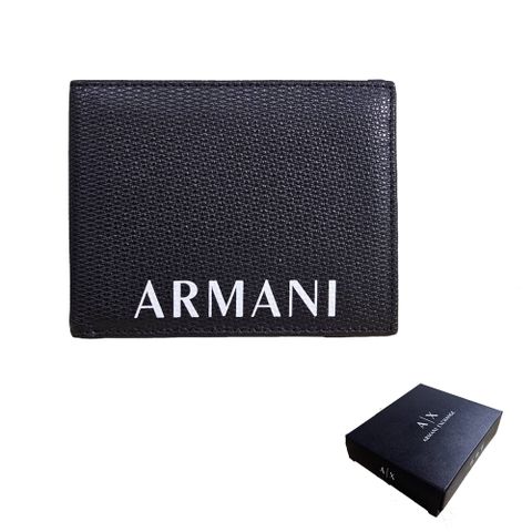 Armani Exchange 標誌印花紋理皮革雙折皮夾