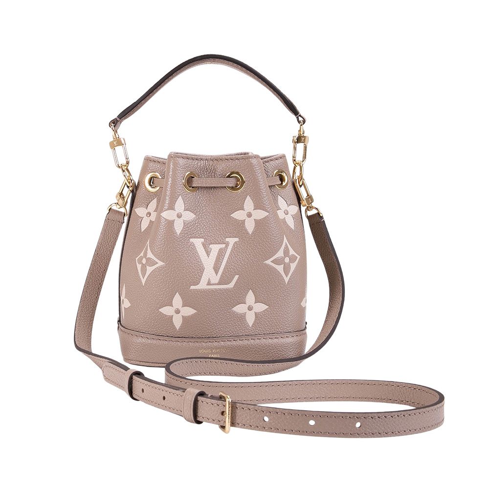 Louis Vuitton 路易威登 M46291 NANO NOE粒面皮革壓紋迷你水桶包(灰/奶油色)