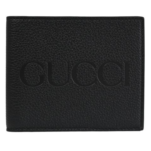 GUCCI 658668 簡約烙印LOGO六卡對開短夾.黑