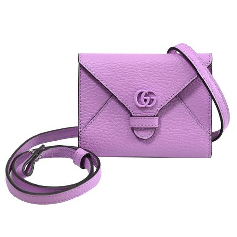 GUCCI GG Marmont 頸掛式三折零錢短夾.粉紫