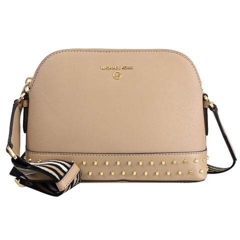 MICHAEL KORS JET SET CHARM 鉚釘造型斜背貝殼包.駝色