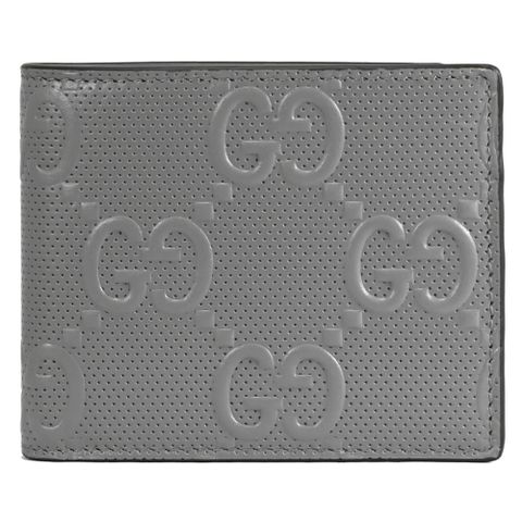 GUCCI 645154 浮雕GG LOGO設計8卡對開短夾.灰
