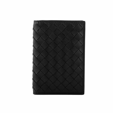 BOTTEGA VENETA  小牛皮編織二折卡片夾(薄款)(黑色) 464902 V4651 1000