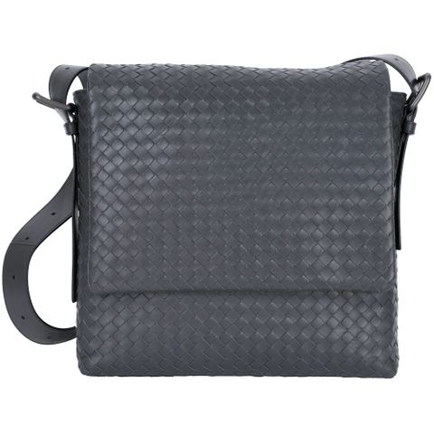 BOTTEGA VENETA 寶緹嘉 INTRECCIATO 經典編織小牛皮斜背包(深灰色)