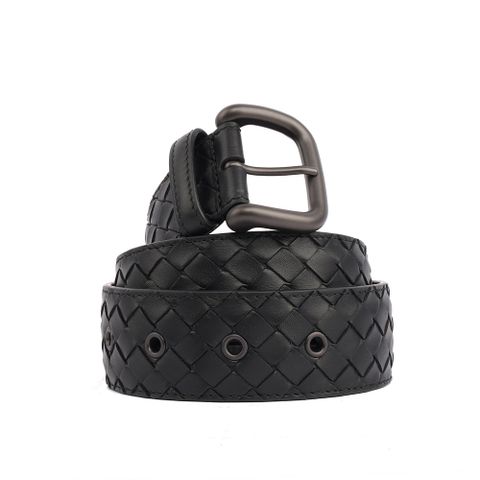 BOTTEGA VENETA 寶緹嘉 新款編織銀頭皮帶寬3.5cm(黑色) 609182 VCPQ3 8803