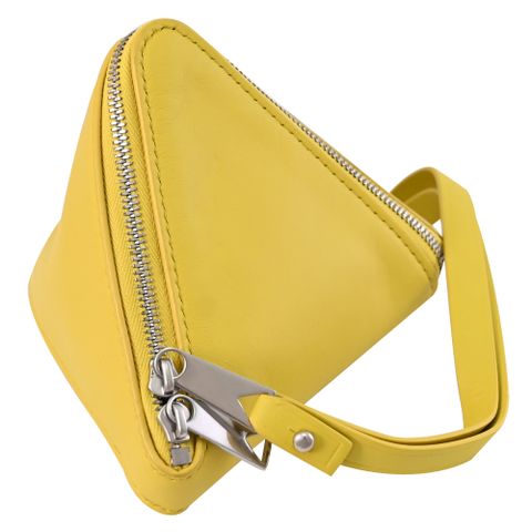 BOTTEGA VENETA 666769立體三角造型拉鍊零錢包.萊姆黃