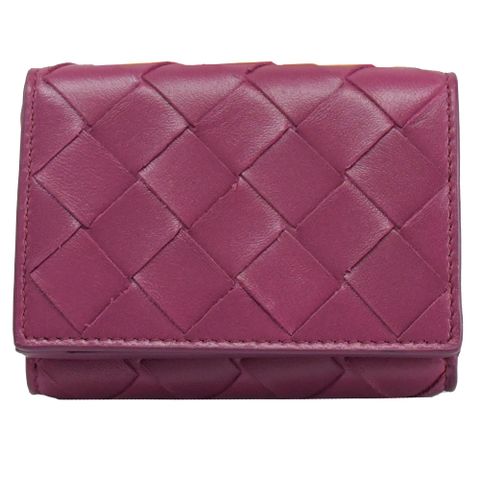 BOTTEGA VENETA 666944 編織小牛皮扣式零錢短夾.桃紫