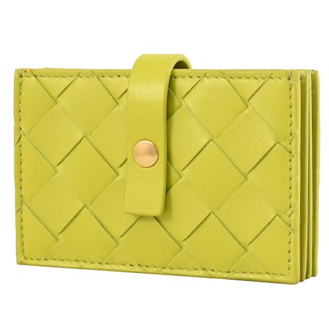 BOTTEGA VENETA 592776 經典編織風琴式隨身卡夾.黃綠
