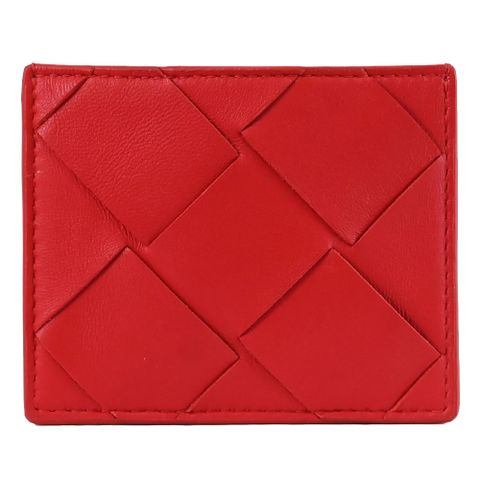 BOTTEGA VENETA 581470寬版大編織羊皮隨身名片卡夾.紅