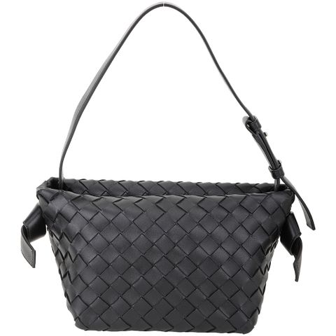 BOTTEGA VENETA Tie 小羊皮編織扭結飾單肩腋下包(黑色)