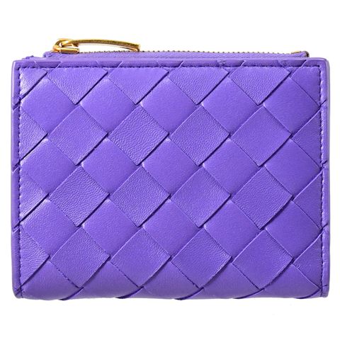 BOTTEGA VENETA 707601 編織小牛皮釦式零錢短夾.紫