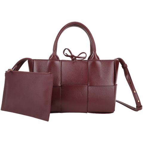 BOTTEGA VENETA 寶緹嘉 BV Bottega Arco 寬編織小羊皮手提/斜背托特包(附萬用包/酒紅色)