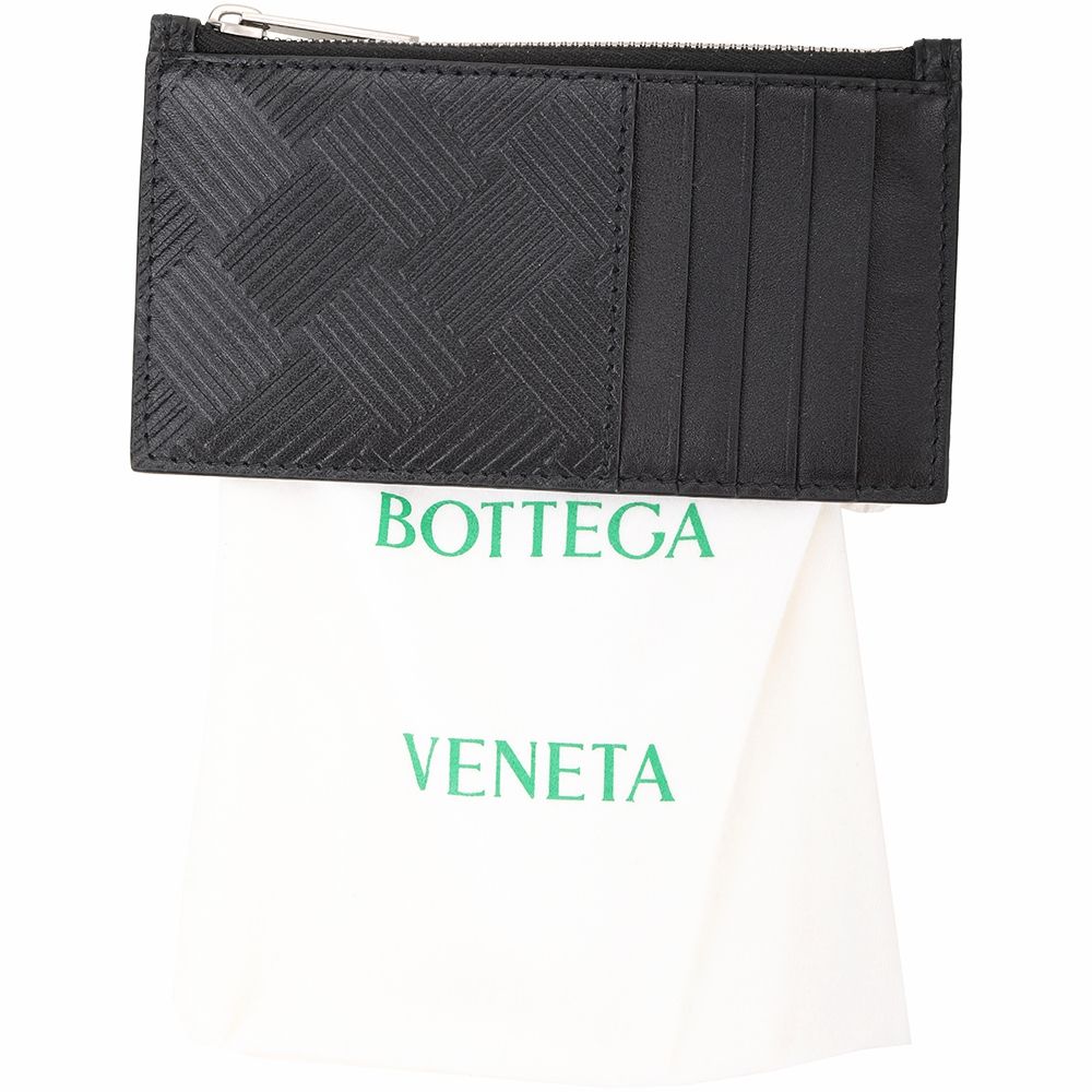 BOTTEGA VENETA 寶緹嘉  壓紋小牛皮拉鍊卡片夾/零錢包(黑色)