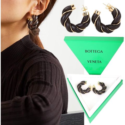 BOTTEGA VENETA 寶緹嘉 TWIST 小羊皮扭結環型穿針式耳環(深咖色)