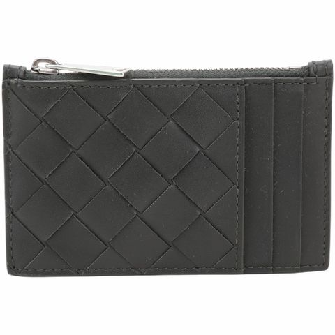 BOTTEGA VENETA 手工編織小牛皮3卡拉鍊卡片夾/零錢包(暗綠)
