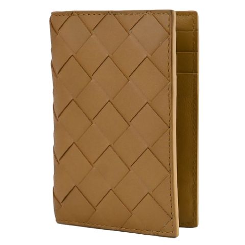 BOTTEGA VENETA 592619 經典編織牛皮對開隨身卡夾.駝