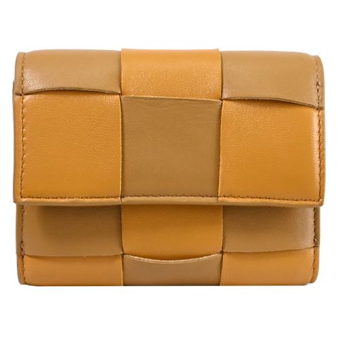 BOTTEGA VENETA 651372 拼色編織扣式零錢短夾.駝/棕