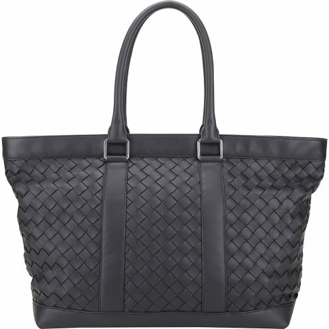 BOTTEGA VENETA 寶緹嘉 BOTTEGA BV Intrecciato 小牛皮編織拉鍊手提托特包(黑色)