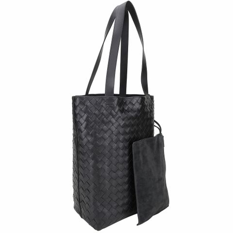 BOTTEGA VENETA 寶緹嘉 BOTTEGA BV Intrecciato 小牛皮編織直立式肩背托特包(附萬用包/黑色)