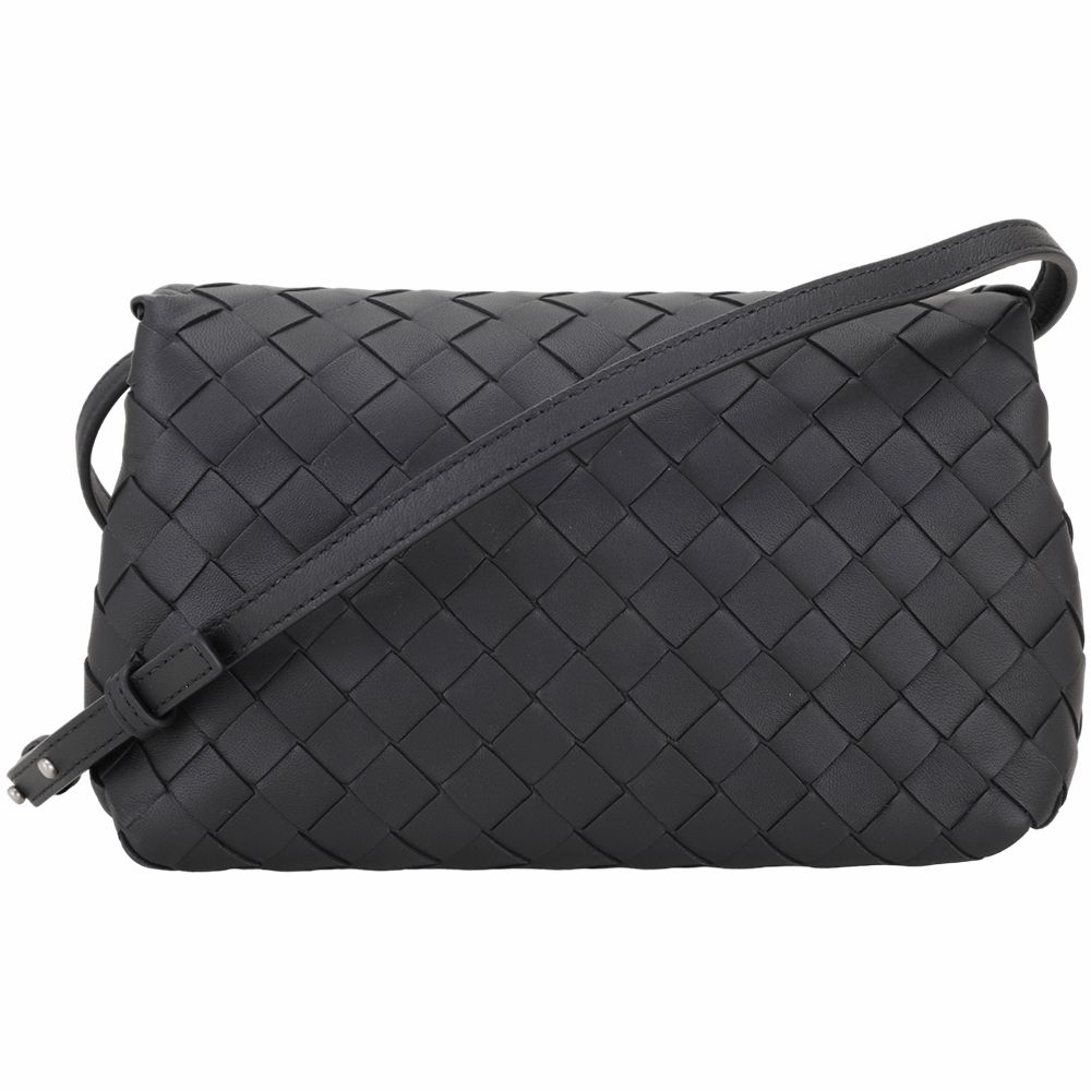 BOTTEGA VENETA 寶緹嘉  Intrecciato 小羊皮手工編織雙層斜背包(黑色)