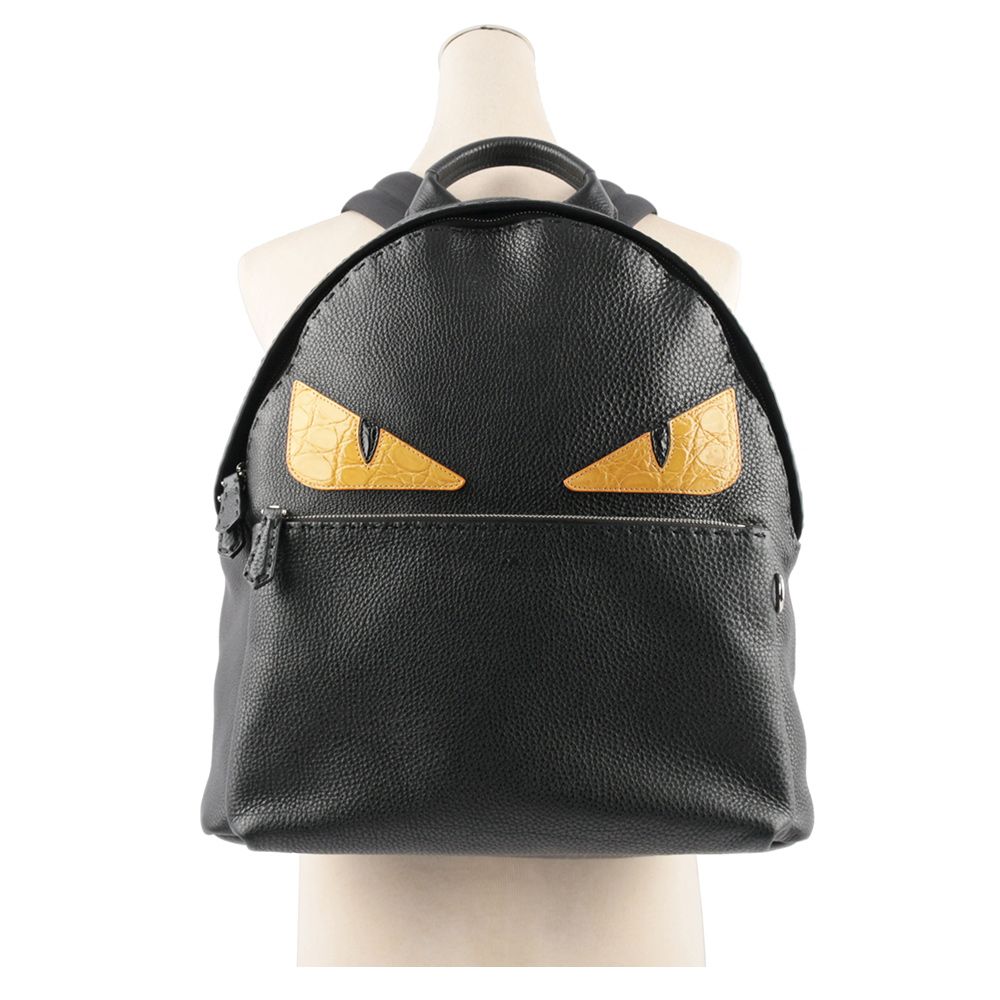 FENDI Bag Bugs 鱷魚皮怪獸眼睛牛皮後背包_展示品(黑色) FVZ012 6E3