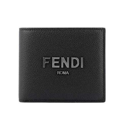 FENDI 芬迪 金屬Logo 紋理皮革對開8卡短夾(黑色) 7M0169 ALA8 F1Z35