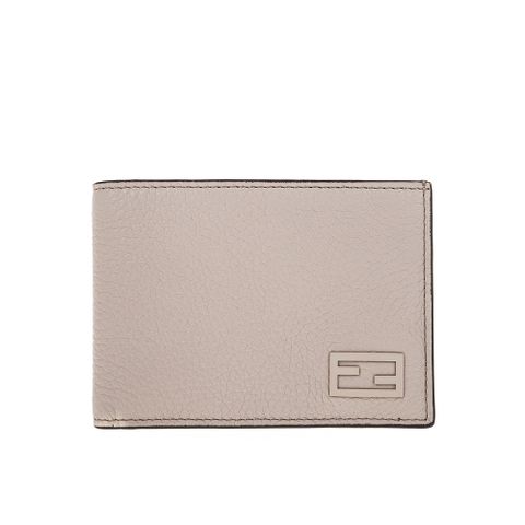FENDI 新款荔枝皮革立體F LOGO設計男款短夾 (米色)