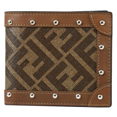 FENDI 7M0169 經典FF LOGO印花拼接對開八卡短夾.棕色
