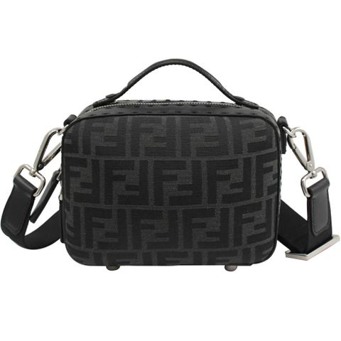 FENDI 7VA552 經典緹花織布手提箱造型迷你兩用包.黑灰